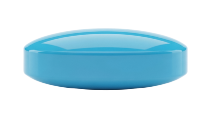 Sky blue pill isolated PNG on transparent background, round tablet for medication and pharmaceutical use, single object
