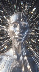 Metallic human figure surrounded by geometric light reflections creative artwork