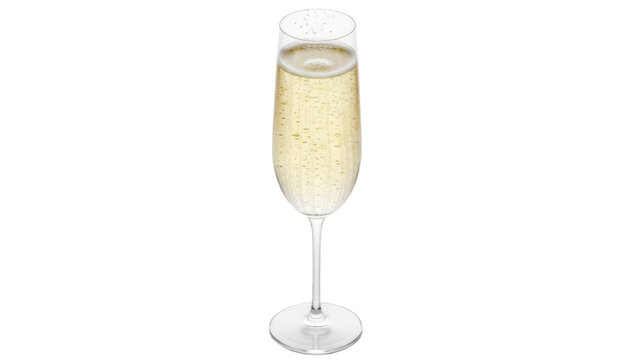 Elegant champagne flute with bubbles isolated PNG, sparkling wine in tall glass on transparent background for celebrations and special occasions
