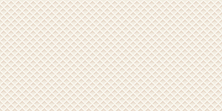 Waffle seamless pattern. White background of ice cream wafer cone texture. Abstract geometric backdrop with 3d rhombuses. Seamless pattern of kitchen towel surface, cloth texture, vector illustration