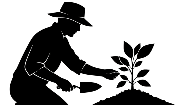 A person in silhouette is shown against a vibrant and serene natural landscape at sunset - Powered by Adobe