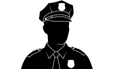 A police officer stands in silhouette against a at night