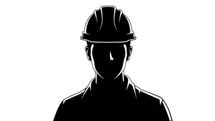 A silhouette of a man wearing a hard hat against a silhouette