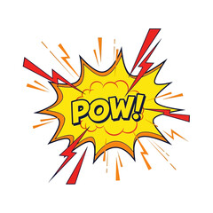 Comic Book POW! Explosion Effect with Lightning Bolts on White Background
