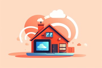 Home with a television displaying a cloud, representing connected smart home and cloud services