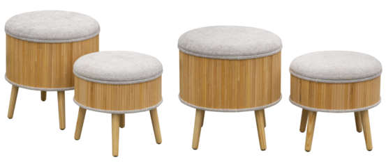 Real upholstered ottoman stool photographed in studio and isolated on transparent background