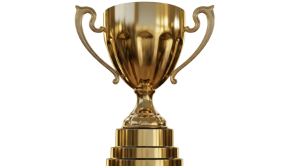 Golden trophy cup isolated PNG on transparent background, award prize for winning and achievement in sport or business competition