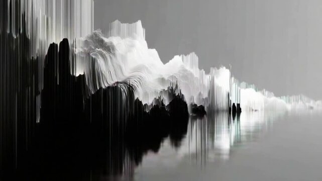 Abstract Landscape in Motion: Stunning Transformation from Dynamic Peaks to Serene Reflections Captured in Two Frames, Showcasing Fluidity and Artistic Expression of Nature&rsquo;s Beauty