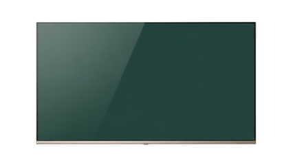 Modern dark green TV screen PNG isolated on transparent background, television set for home entertainment and media display