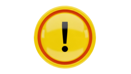 Yellow round attention sign PNG isolated on transparent background, warning symbol for website design and user interface