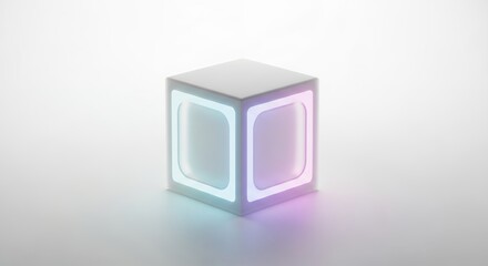 Modern illuminated cube with rounded corners against a bright white background