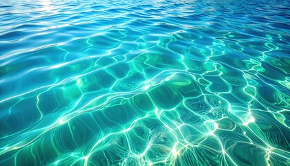 Crystal Clear Turquoise Water Surface with Sun Reflections.