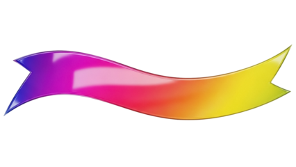 Colorful gradient ribbon banner PNG isolated on transparent background, decorative design element for headers and promotional graphics