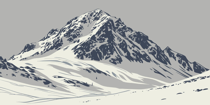 Abstract Snowy Alpine Mountain Flat Design