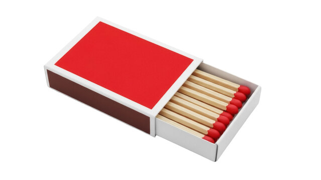 Matchbox with matches isolated PNG on transparent background, safety matches in red and brown box for fire starting and camping