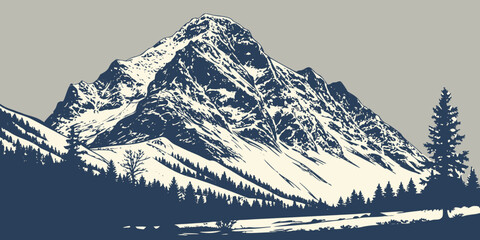 Abstract Snowy Mountain Landscape Flat Vector