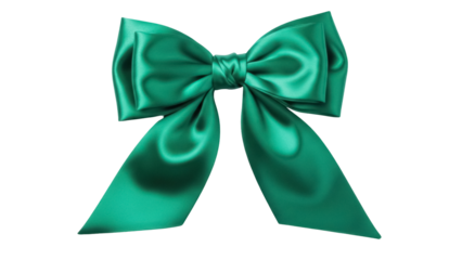 Emerald green satin bow isolated PNG, elegant ribbon knot for gift wrapping and decoration on transparent background