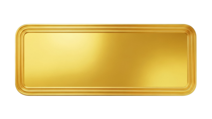 Shiny golden nameplate PNG isolated on transparent background, blank metal plate for awards and signage with rounded corners and elegant design