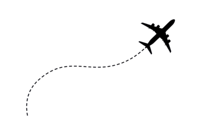 Airplane silhouette flying isolated PNG on transparent background, commercial aviation route and travel concept