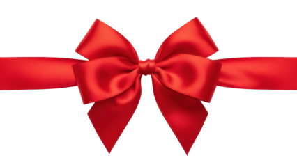 Festive red satin bow isolated PNG, elegant ribbon decoration for gift wrapping and holiday designs on transparent background