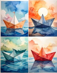 Paper Boats Watercolor Collection - A Voyage Through Colors and Imagination.