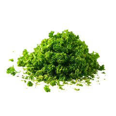 Obraz premium Fresh chopped parsley herb pile, vibrant green culinary garnish ingredient, natural leafy seasoning for cooking and recipes isolated on Transparent Background