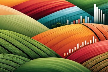 Colorful hills and abstract graphs illustrate precision agriculture data analytics concept for stock imagery