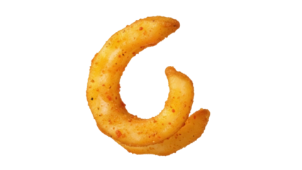 Spicy curly potato snack isolated PNG on transparent background, savory and flavorful appetizer for party or snack time