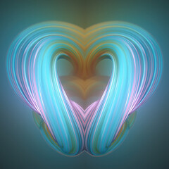 A delicate, 3D heart illustration made of colored lines. Pastel turquoise and pink streams on a soft background. It is a symbol of love, care, and tenderness. It's perfect for Valentine's Day
