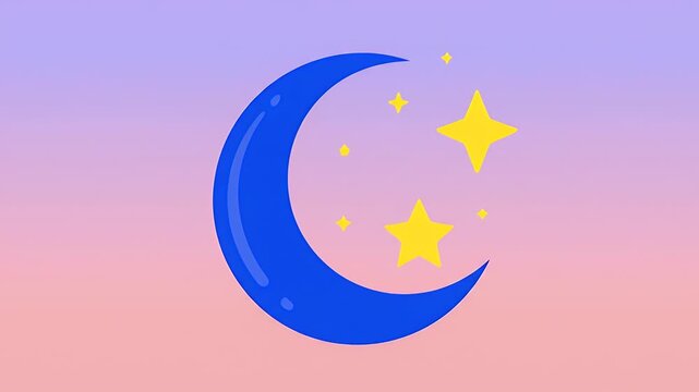 Close-up static stylized Ramadan crescent moon symbol with clean flat animation and minimalist design in soft vibrant colors