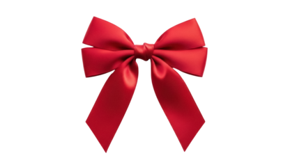 Festive red satin bow isolated PNG, elegant ribbon decoration for Christmas and Valentine s Day gift wrapping and holiday designs