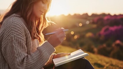 Finding Inspiration - A Womans Journaling Journey at Sunset.
