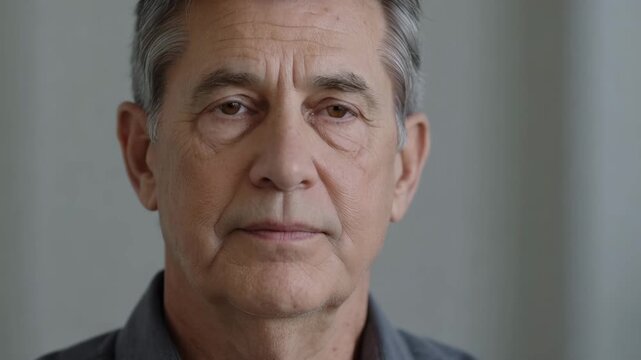 Senior man neutral facial expression in clean studio background