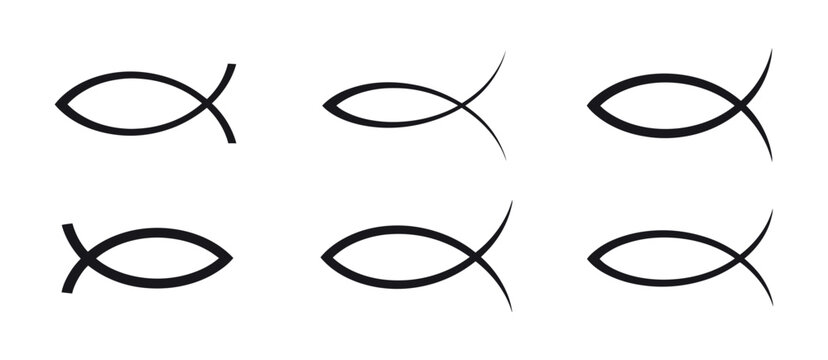 Christian Fish symbol and ichthys icon array for religious faith and church branding