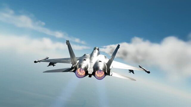 Military jet flying in clear sky
