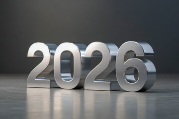 Futuristic metallic numbers representing the year 2026