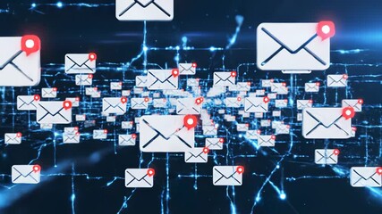 Email icons in digital network - Powered by Adobe