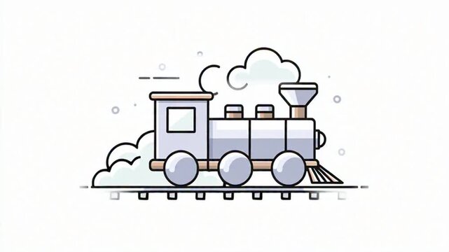 A vintage train chugging along the tracks with smoke billowing from the chimney in a classic video (113).mp4 style illustration