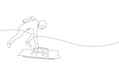 Skeleton sport.  The athlete descends on a sleigh one line vector illustration. Winter sports.