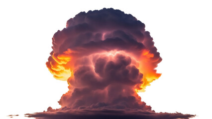 Dramatic mushroom cloud PNG isolated on transparent background, fiery explosion with dark smoke for...