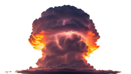 Dramatic mushroom cloud PNG isolated on transparent background, fiery explosion with dark smoke for disaster or war concepts