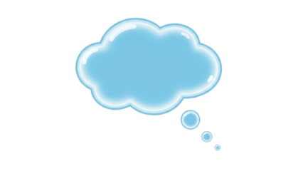 Light blue speech bubble PNG isolated on transparent background, cloud shape with bubbles for message or thought concept