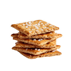 Fototapeta premium Crispy sesame crackers stack, golden brown savory snack biscuits, crunchy baked cracker squares for food packaging isolated on Transparent Background