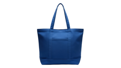 Blue tote bag isolated PNG, reusable shopping bag with handles on transparent background, eco-friendly carrier for groceries and everyday essentials