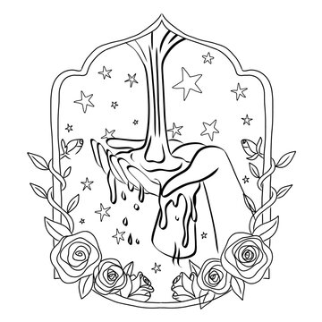 Sacred Receiving Hands with Water Ornaments - Mystical Fluid Vibration Symbol - Spiritual Cleansing and Abundance Line Art