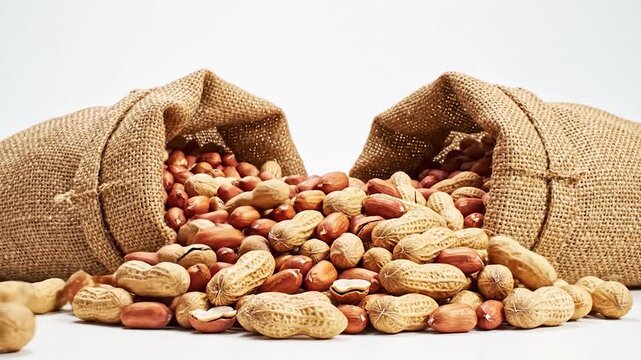 Peanuts Overflowing from Burlap Sacks - A Nutritious and Delicious Snack.
