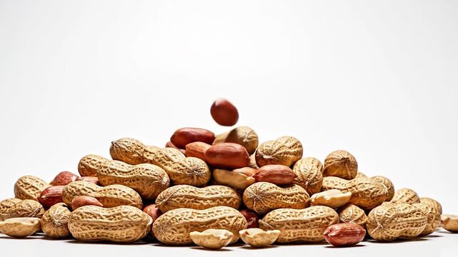 Pile of Peanuts in Shells and Kernels on White Background.
