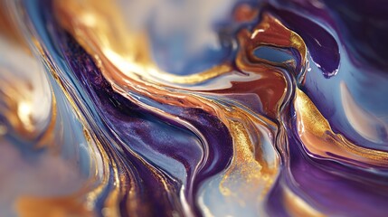 Abstract background with luxury marble swirls in purple golden and blue tones with shimmering dust and glossy effect