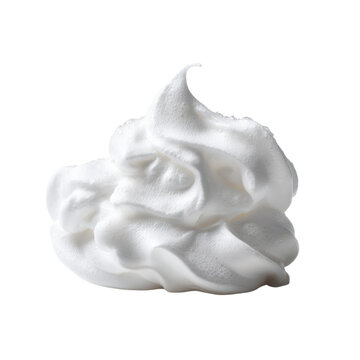 Creamy whipped cream dollop, white mousse topping texture. Dessert garnish swirl, glossy dairy foam for baking ads isolated on Transparent Background