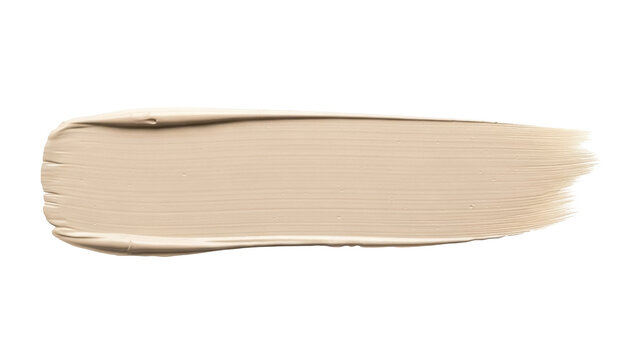 Beige paint stroke isolated PNG on transparent background, creamy neutral color swatch for design and decoration use, cosmetic foundation sample